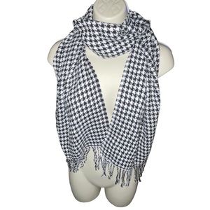 Cashmere Feel Italy Design Black and White Houndstooth Scarf 70”x 12”